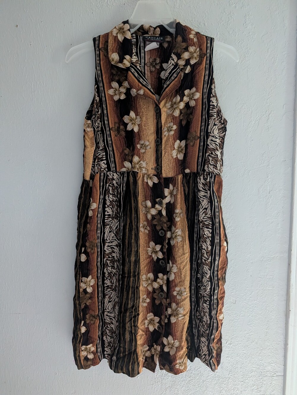 Casual Corner Sleeveless Floral Stripe Dress - Brown & Black